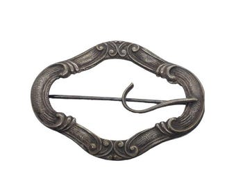 Antique Victorian Buckle Brooch Sash Pin Repousse Art Nouveau Sterling Silver