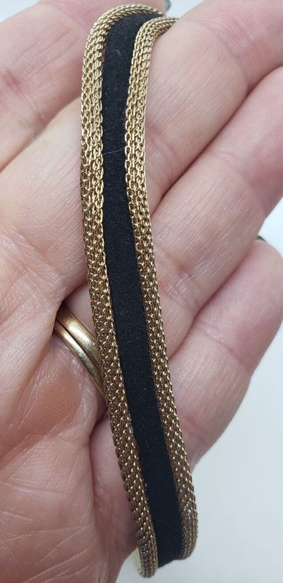 Vtg Choker Rolled Mesh 10K Gold Plate Black Velve… - image 9