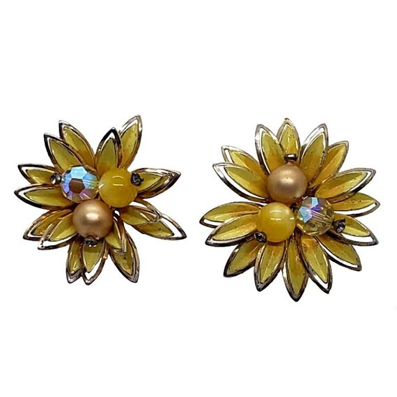 Vintage Coro Earrings Yellow Daisy Flower Enamel … - image 1