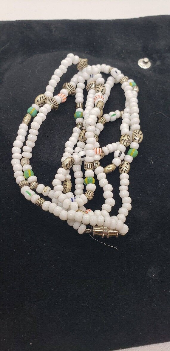 African Trade Bead Glass Vintage Necklace White M… - image 7