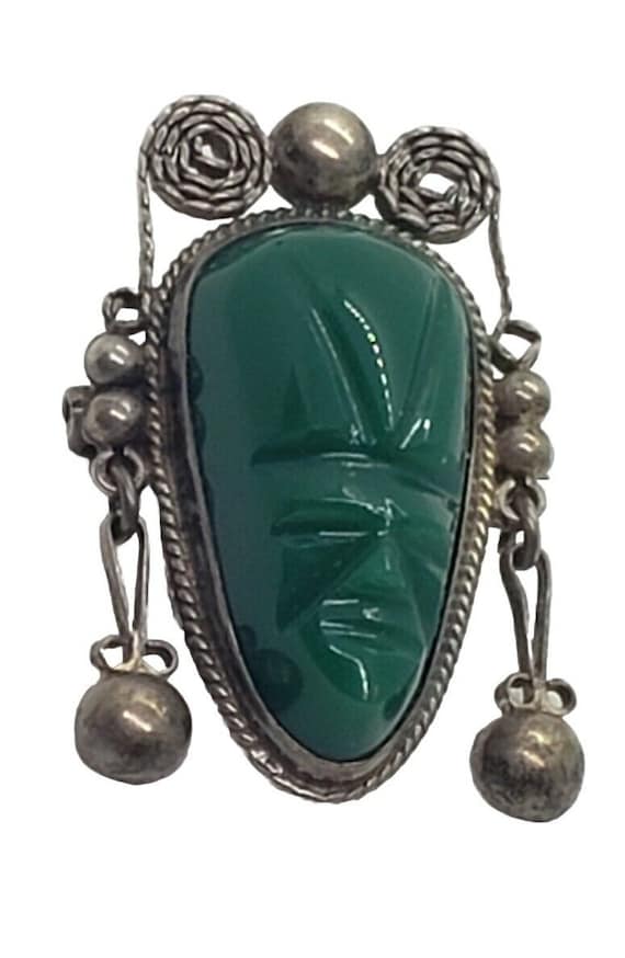 Vintage Taxco brooch Sterling Silver Jade Face Mas