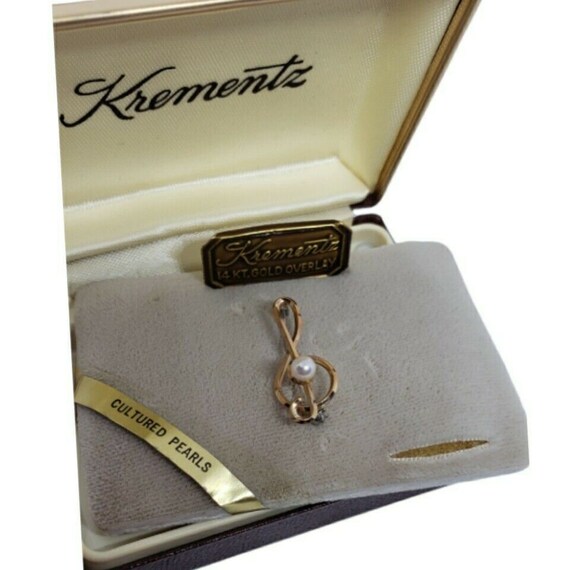 Vintage Krementz Music Note Brooch 14 Kt GF and P… - image 4