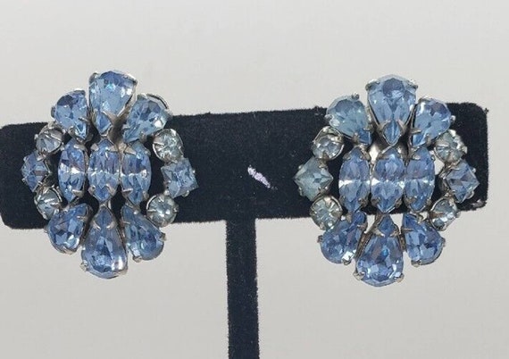 Vintage Earrings Rhinestone Baby Blue Rhodium Pla… - image 3