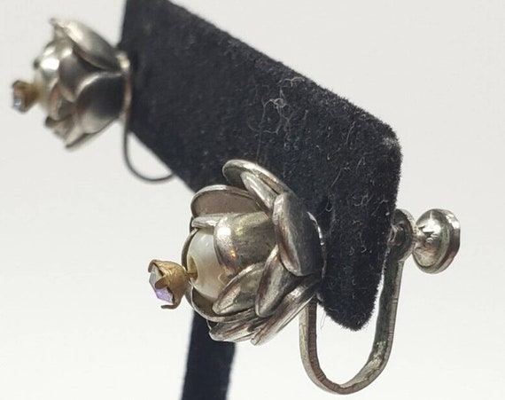 Vintage Earringd Faux Pearl Rhinestone Trembler F… - image 2