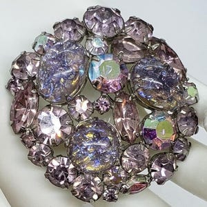 Vintage Lavender Foiled Cab Brooch RARE MultiColor Multi Shape Rhinestone