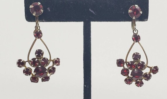 Earrings Red Long Dangle cluster Rhinestone Vinta… - image 2