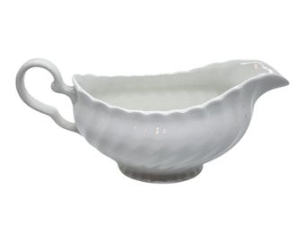 Vintage Made In England White Ceramic Gravy Sauce Boat Swirl Pitcher Server