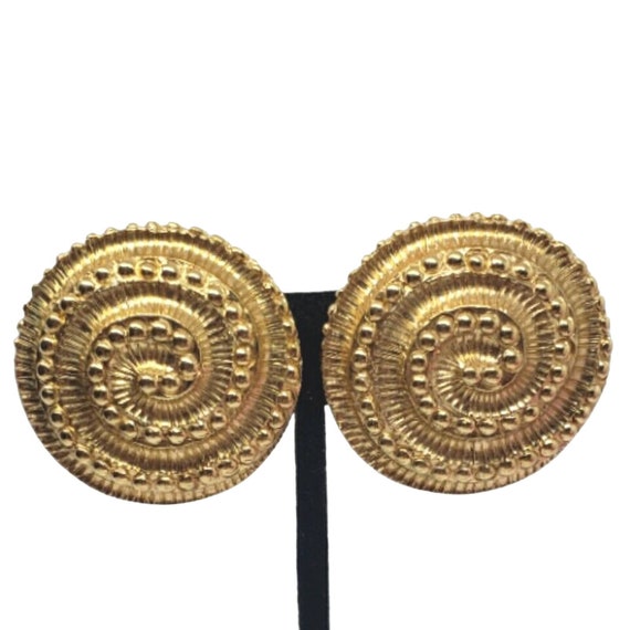 Vintage ST JOHN Earrings Big Round Swirl Snail Sh… - image 1
