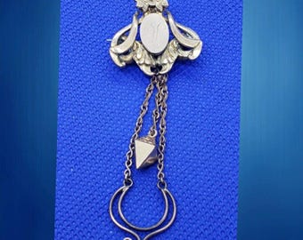 Antique Victorian Chatelaine Brooch, 10k Gold Plated Assemblage, Watch Fob Jewelry