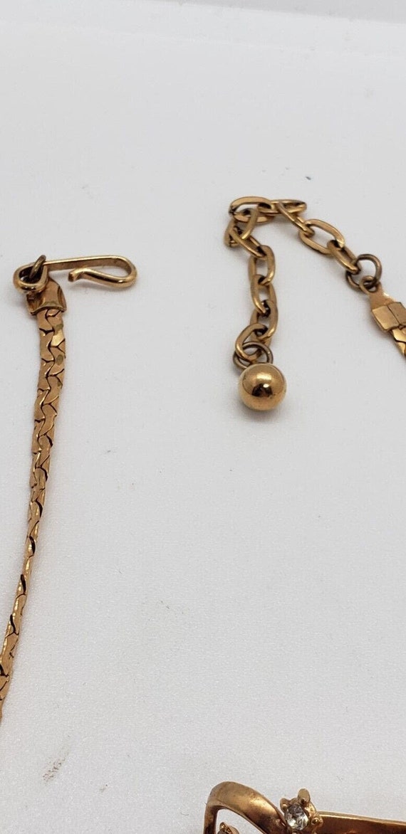 Vintage Gold Necklace Choker Earrings Rhinestone … - image 6