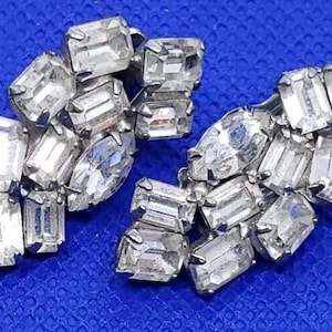 Vintage Earrings Clear Rhinestone Clip Bride Fancy Retro Unsigned Weiss