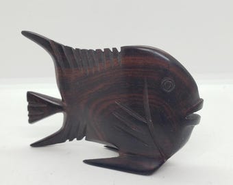 Hand Carved Wood Fish Figurine: Rustic Nautical Decor, Folk Art Sculpture