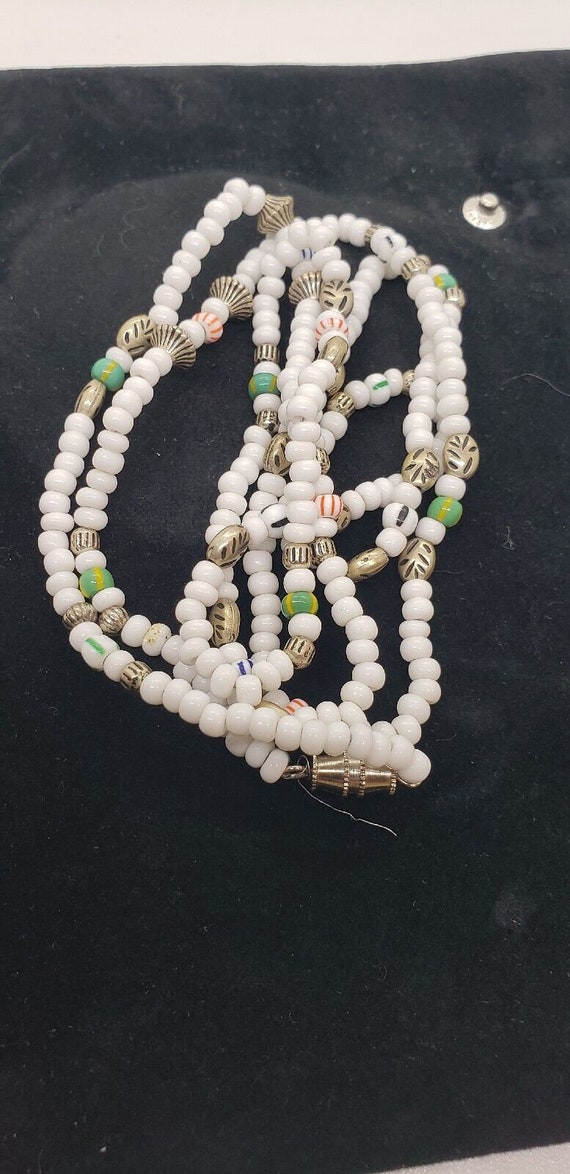 African Trade Bead Glass Vintage Necklace White Mu