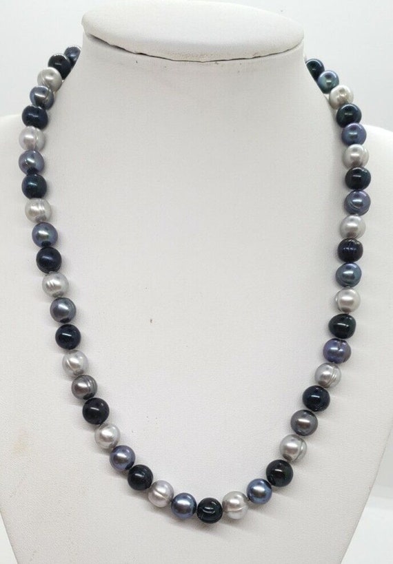Vintage Necklace Genuine Pearl Gray & Black Baroqu