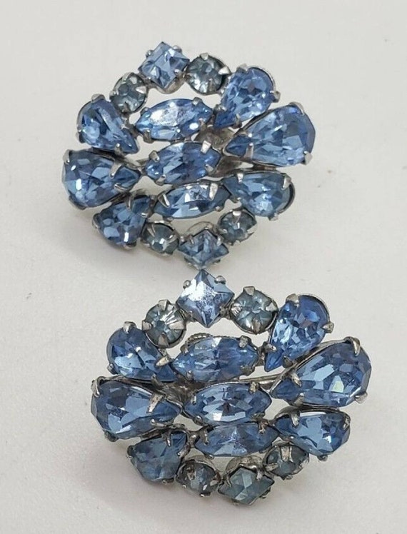 Vintage Earrings Rhinestone Baby Blue Rhodium Pla… - image 2