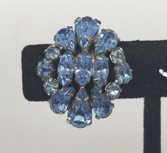 Vintage Earrings Rhinestone Baby Blue Rhodium Pla… - image 4