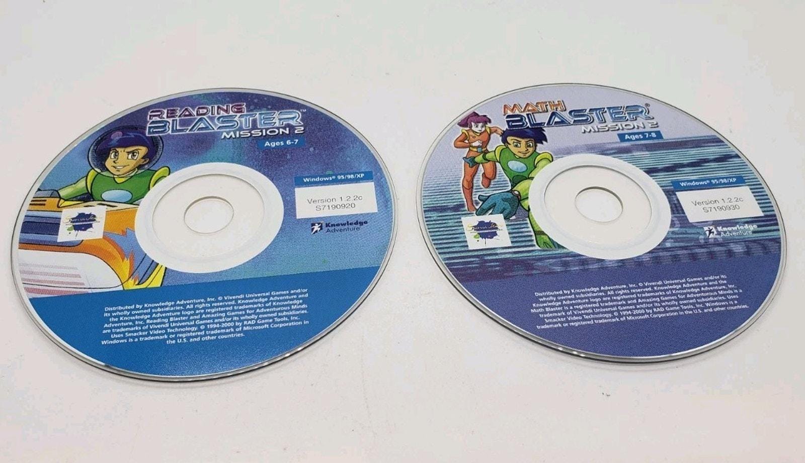 Math Blaster & Reading Blaster Games 2 Discs CD Windows 95/98/XP