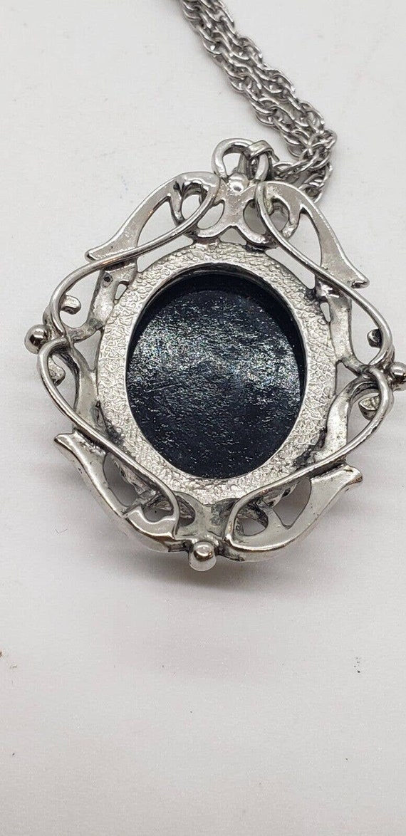 Victorian Revival Hematite Glass Necklace Filigre… - image 3