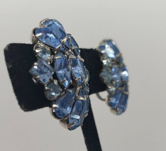 Vintage Earrings Rhinestone Baby Blue Rhodium Pla… - image 5