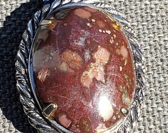Vintage Native Bolo Tie Made In USA Southwest Large Jasper Gemstone Western