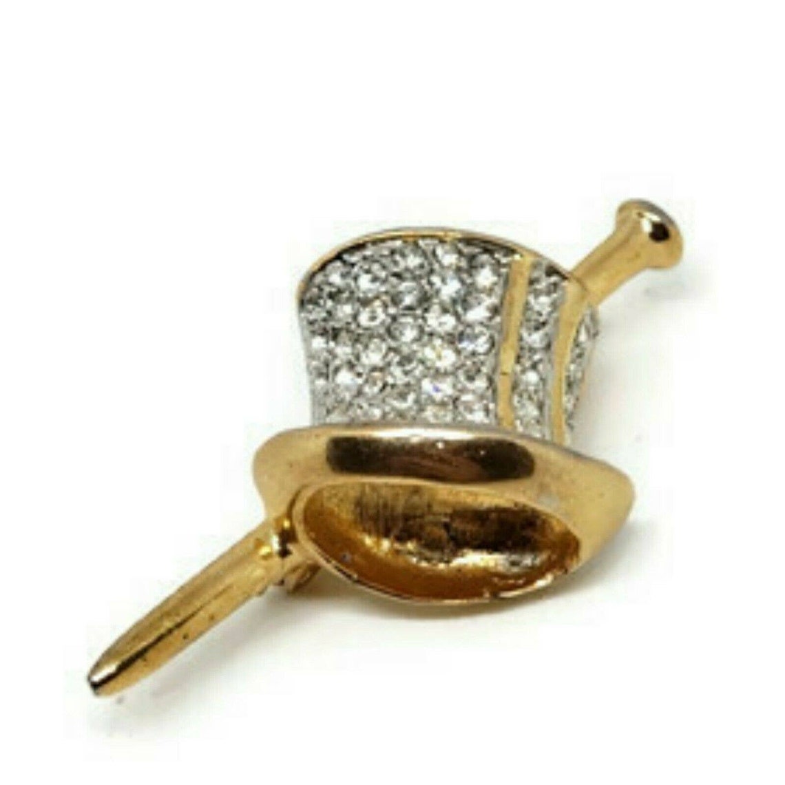Vintage Brooch Top Hat Tophat Cane Gold Rhinestones Performer Etsy
