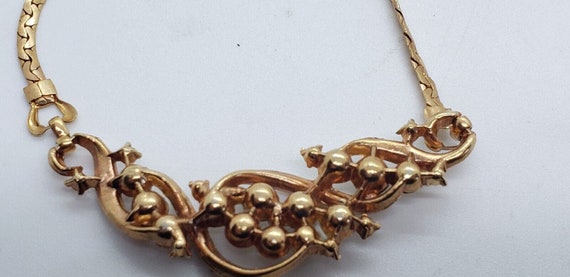 Vintage Gold Necklace Choker Earrings Rhinestone … - image 7