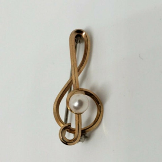 Vintage Krementz Music Note Brooch 14 Kt GF and P… - image 1