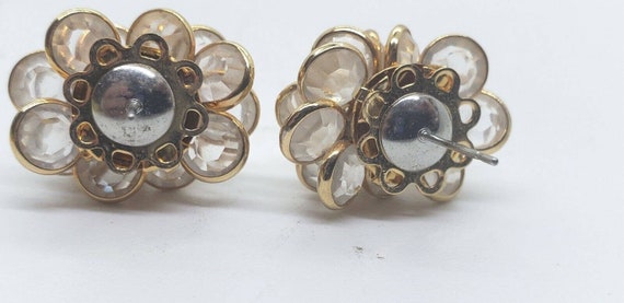 Vintage Earrings Gold Bezel Set Faceted Crystal S… - image 9