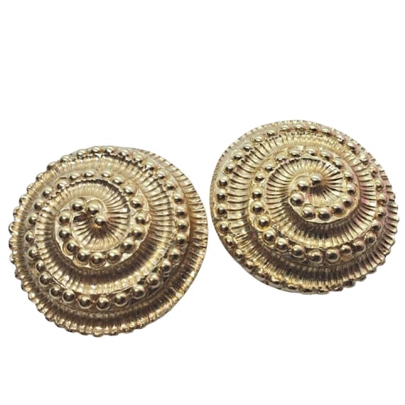 Vintage ST JOHN Earrings Big Round Swirl Snail Sh… - image 2