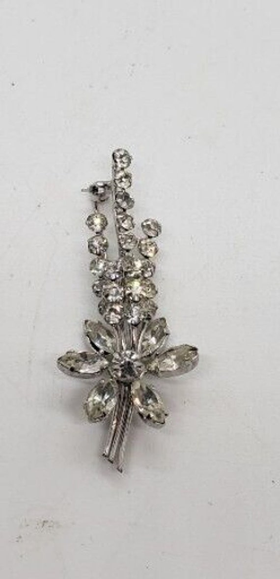 Vintage Clear Rhinestone Brooch Austria Long Stem… - image 4