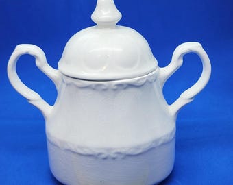 Vintage J & G Meakin Sterling Colonial Ironstone Sugar Jar Double Handle White