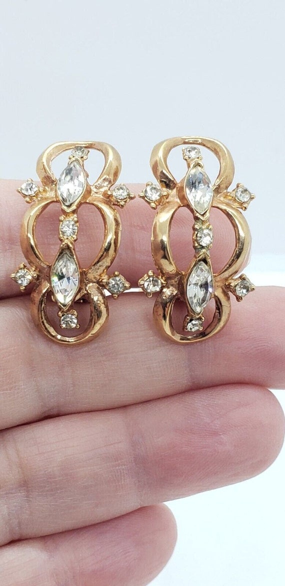 Vintage Gold Necklace Choker Earrings Rhinestone … - image 8