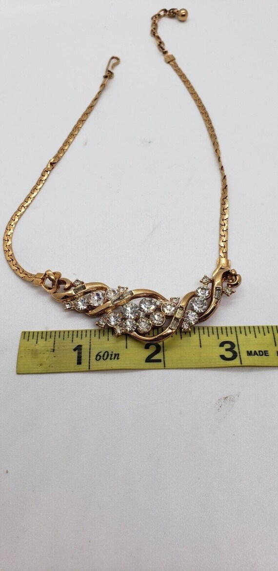 Vintage Gold Necklace Choker Earrings Rhinestone … - image 10