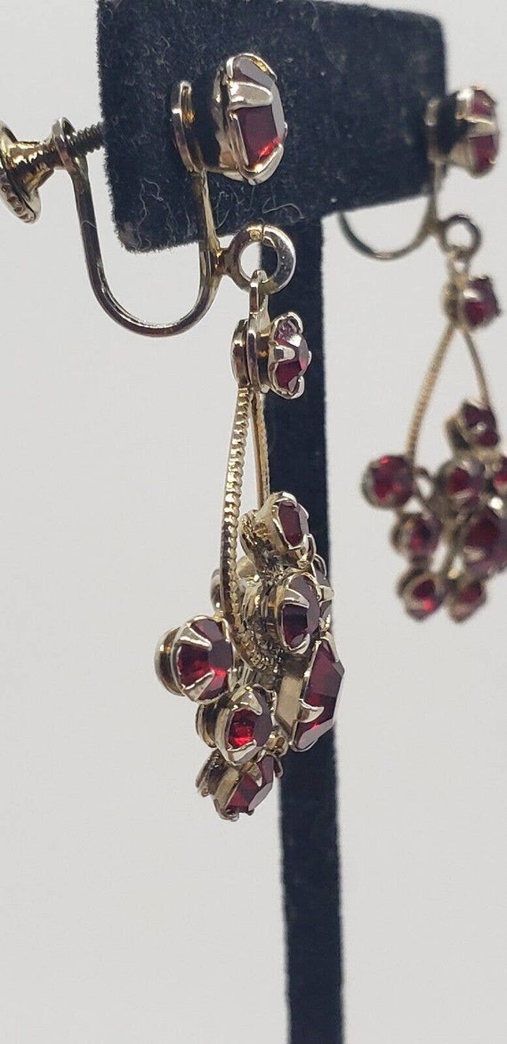 Earrings Red Long Dangle cluster Rhinestone Vinta… - image 5