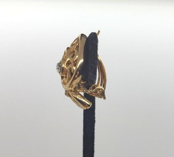 Vintage Earrings Gold Filigree Snail Shell & Rhin… - image 5