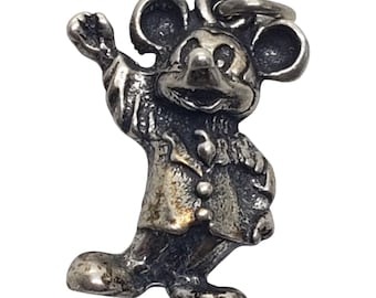 Vintage Disney 3D Mickey Mouse Silver Charm Pendant © W.D.P Figure Waving