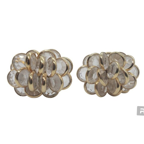 Vintage Earrings Gold Bezel Set Faceted Crystal S… - image 1