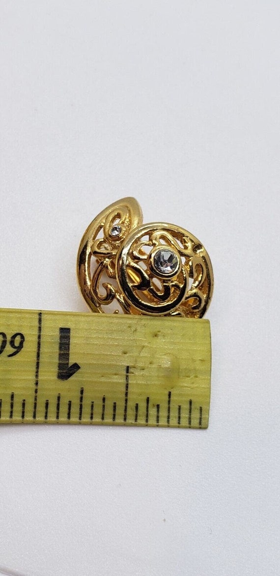 Vintage Earrings Gold Filigree Snail Shell & Rhin… - image 8