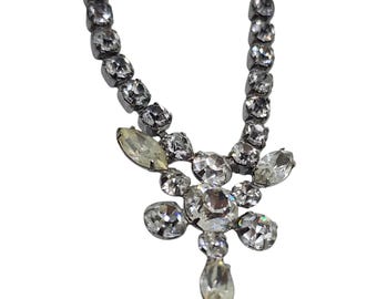 Vintage Rhinestone Necklace Silver Tone Clear Crystal Laege Star Pendant 1950s