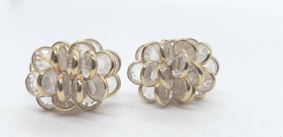 Vintage Earrings Gold Bezel Set Faceted Crystal S… - image 2