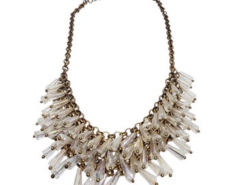 Clear Crystal Fringe Statement Necklace Faceted Bead Bib Layering Movement