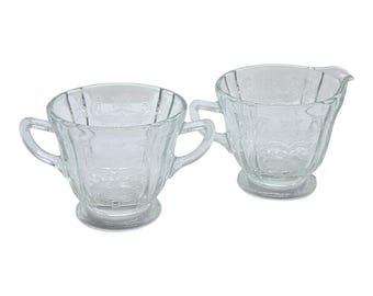 Vintage Federal Glass Madrid Pattern Creamer Sugar Set Depression Era Glass
