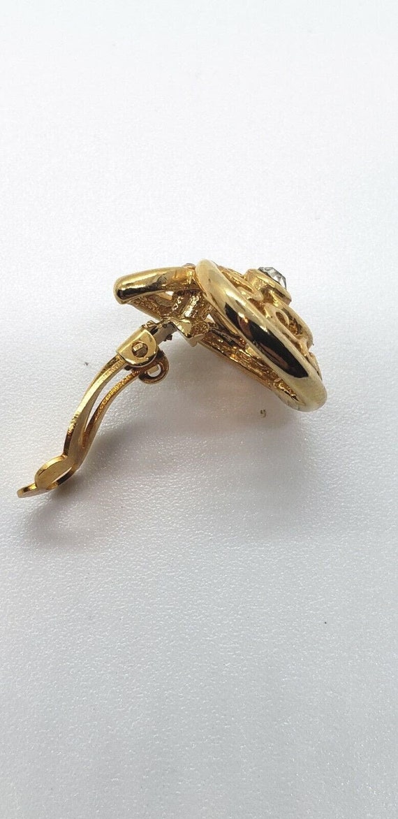 Vintage Earrings Gold Filigree Snail Shell & Rhin… - image 7