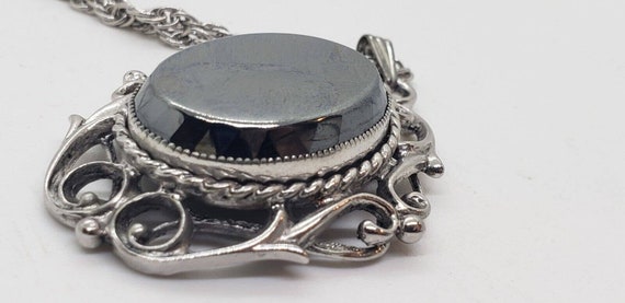 Victorian Revival Hematite Glass Necklace Filigre… - image 2