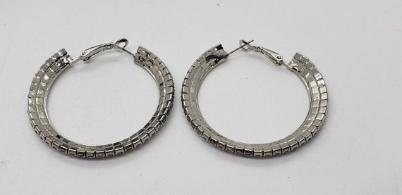 Big Hoop Earrings AB Rhinestones Silver Metal Mob… - image 7