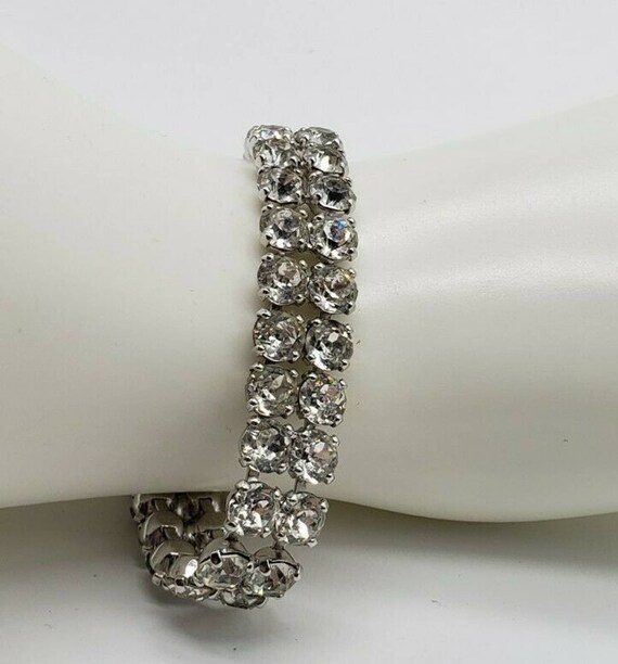 Vintage Bracelet 2 Row Clear Rhinestones Large Bri