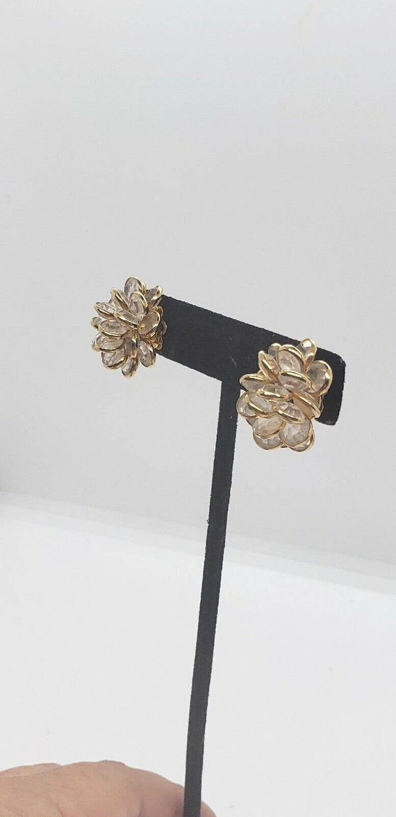Vintage Earrings Gold Bezel Set Faceted Crystal S… - image 4