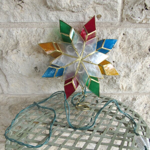 Capiz Star Vintage Christmas Tree Topper 60s Tree Topper Shell Tree Star with Lights Vintage Xmas Holiday Christmas decoration
