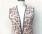 70 39 s Indian Block Print Vest Size Medium Bohemian Indian Cotton Quilted Hippie Clothing in Red and Black