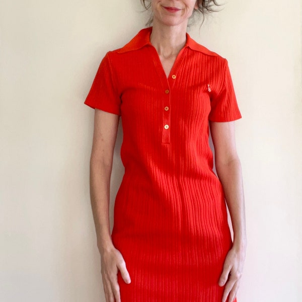 Mod Polo Dress in Orange Size Medium 60s Preppy scooter tennis